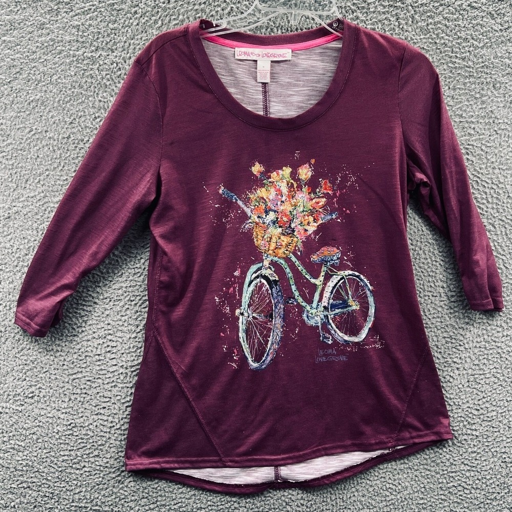 Leoma Lovegrove Womens Artsy Pullover Top M Bicycle Floral Graphic Indie Casual